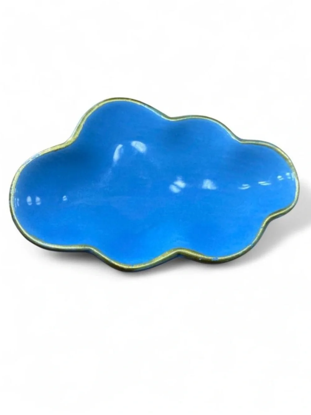 Blue Cloud Shape Ceramic Trinket Dish with Gold Trim Catchall
